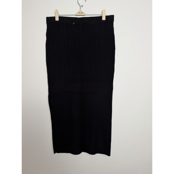 House of Harlow 1960 Black Ribbed Pencil Skirt Size Large Side Slit Mid Length - Picture 3 of 8